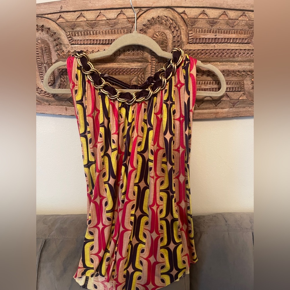 T-Bags Multicolor Halter Top with Chain and Ribbon Detail